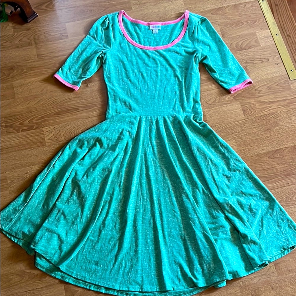 Lularoe Green Dress with Pink Trim